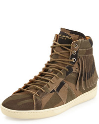 braune Camouflage hohe Sneakers aus Wildleder