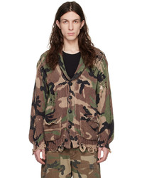 braune Camouflage Strickjacke mit einem Schalkragen