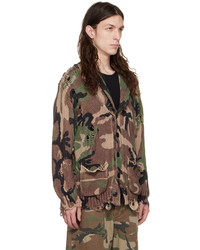 braune Camouflage Strickjacke mit einem Schalkragen von R13