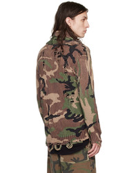 braune Camouflage Strickjacke mit einem Schalkragen von R13