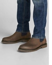 braune Chelsea Boots aus Leder von Jack & Jones