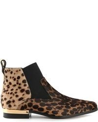 braune Chelsea Boots aus Wildleder mit Leopardenmuster
