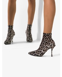 braune elastische Stiefeletten mit Leopardenmuster von Dolce & Gabbana