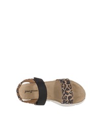 braune flache Sandalen aus Leder mit Leopardenmuster von Paul Green