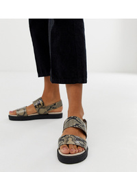 braune flache Sandalen aus Leder mit Schlangenmuster von Monki