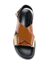 braune flache Sandalen aus Leder von Marni