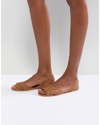 braune flache Sandalen aus Leder von ASOS DESIGN