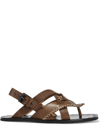 braune flache Sandalen aus Leder von Bottega Veneta