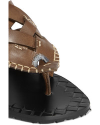 braune flache Sandalen aus Leder von Bottega Veneta