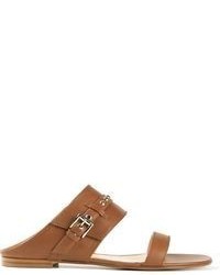 braune flache Sandalen aus Leder von Gianvito Rossi
