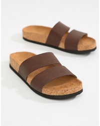 braune flache Sandalen aus Leder von Monki