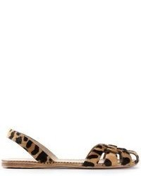 braune flache Sandalen aus Wildleder mit Leopardenmuster von Car Shoe
