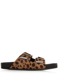 braune flache Sandalen aus Wildleder mit Leopardenmuster von Givenchy