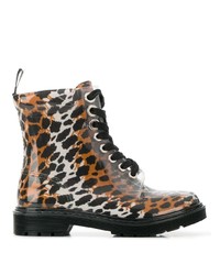 braune flache Stiefel mit einer Schnürung aus Leder mit Leopardenmuster von Sergio Rossi