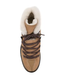 braune flache Stiefel mit einer Schnürung aus Wildleder von Valentino