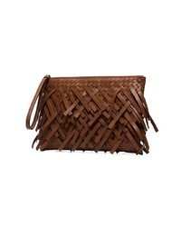 braune Leder Clutch mit Fransen von Bottega Veneta