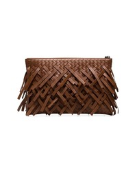 braune Leder Clutch mit Fransen von Bottega Veneta