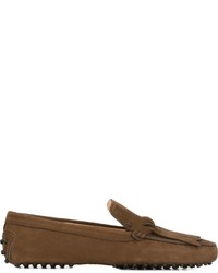 braune Wildleder Slipper mit Fransen von Tod's