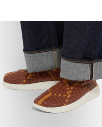 braune geflochtene Slip-On Sneakers aus Leder von Malibu