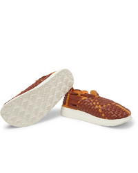 braune geflochtene Slip-On Sneakers aus Leder von Malibu