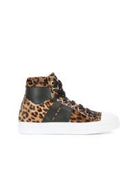 braune hohe Sneakers aus Leder mit Leopardenmuster von Amiri