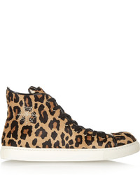 braune hohe Sneakers aus Leder mit Leopardenmuster von Charlotte Olympia