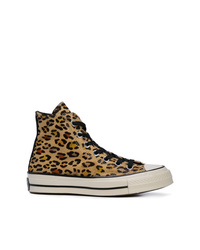 braune hohe Sneakers aus Leder mit Leopardenmuster von Converse