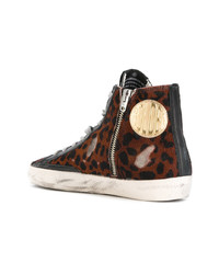 braune hohe Sneakers aus Leder mit Leopardenmuster von Golden Goose Deluxe Brand