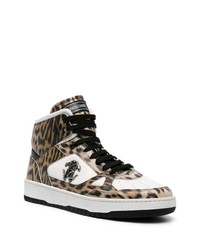 braune hohe Sneakers aus Leder mit Leopardenmuster von Roberto Cavalli