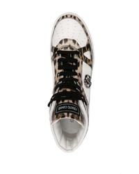 braune hohe Sneakers aus Leder mit Leopardenmuster von Roberto Cavalli