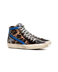 braune hohe Sneakers aus Leder mit Leopardenmuster von Golden Goose Deluxe Brand