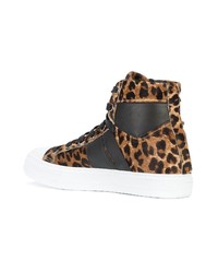 braune hohe Sneakers aus Leder mit Leopardenmuster von Amiri