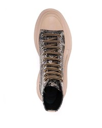 braune hohe Sneakers aus Leder mit Schlangenmuster von Alexander McQueen