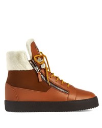 braune hohe Sneakers aus Leder von Giuseppe Zanotti