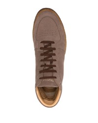 braune hohe Sneakers aus Leder von Brunello Cucinelli