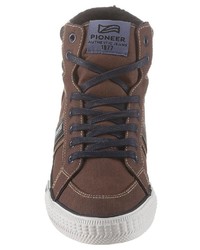 braune hohe Sneakers aus Leder von Pioneer Authentic Jeans