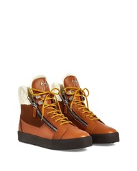 braune hohe Sneakers aus Leder von Giuseppe Zanotti