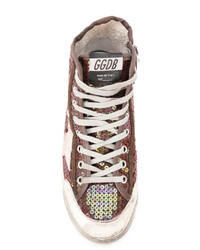 braune hohe Sneakers aus Pailletten von Golden Goose