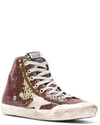 braune hohe Sneakers aus Pailletten von Golden Goose