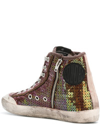 braune hohe Sneakers aus Pailletten von Golden Goose