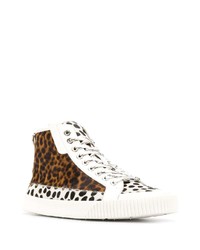 braune hohe Sneakers aus Segeltuch mit Leopardenmuster von Jimmy Choo