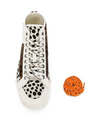 braune hohe Sneakers aus Segeltuch mit Leopardenmuster von Jimmy Choo