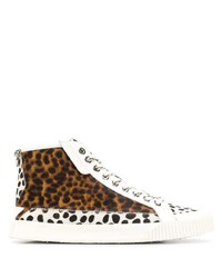 braune hohe Sneakers aus Segeltuch mit Leopardenmuster von Jimmy Choo