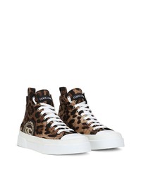 braune hohe Sneakers aus Segeltuch mit Leopardenmuster von Dolce & Gabbana