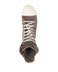 braune hohe Sneakers aus Wildleder von Rick Owens