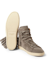 braune hohe Sneakers aus Wildleder von Saint Laurent