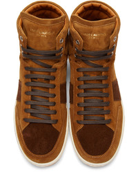 braune hohe Sneakers aus Wildleder von Saint Laurent