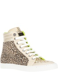 braune hohe Sneakers mit Leopardenmuster von Philipp Plein