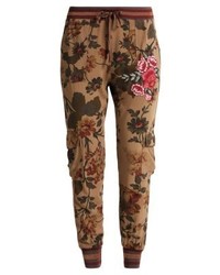 braune Karottenhose mit Blumenmuster von Desigual