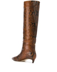 braune kniehohe Stiefel aus Leder mit Schlangenmuster von Jimmy Choo
